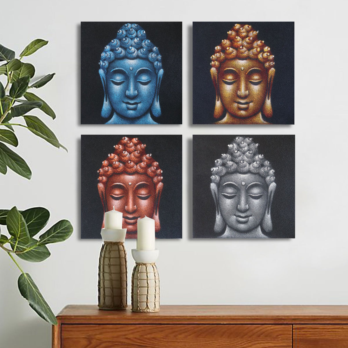 Set of 4 Buddha Heads Sand Detail 40x40cm product image 2