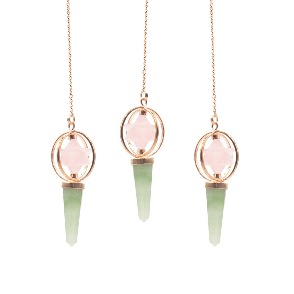 Heart Compass- Two Piece Spinning Merkaba Star in Copper Pendulum - Rose Quartz & Green Aventurine product image