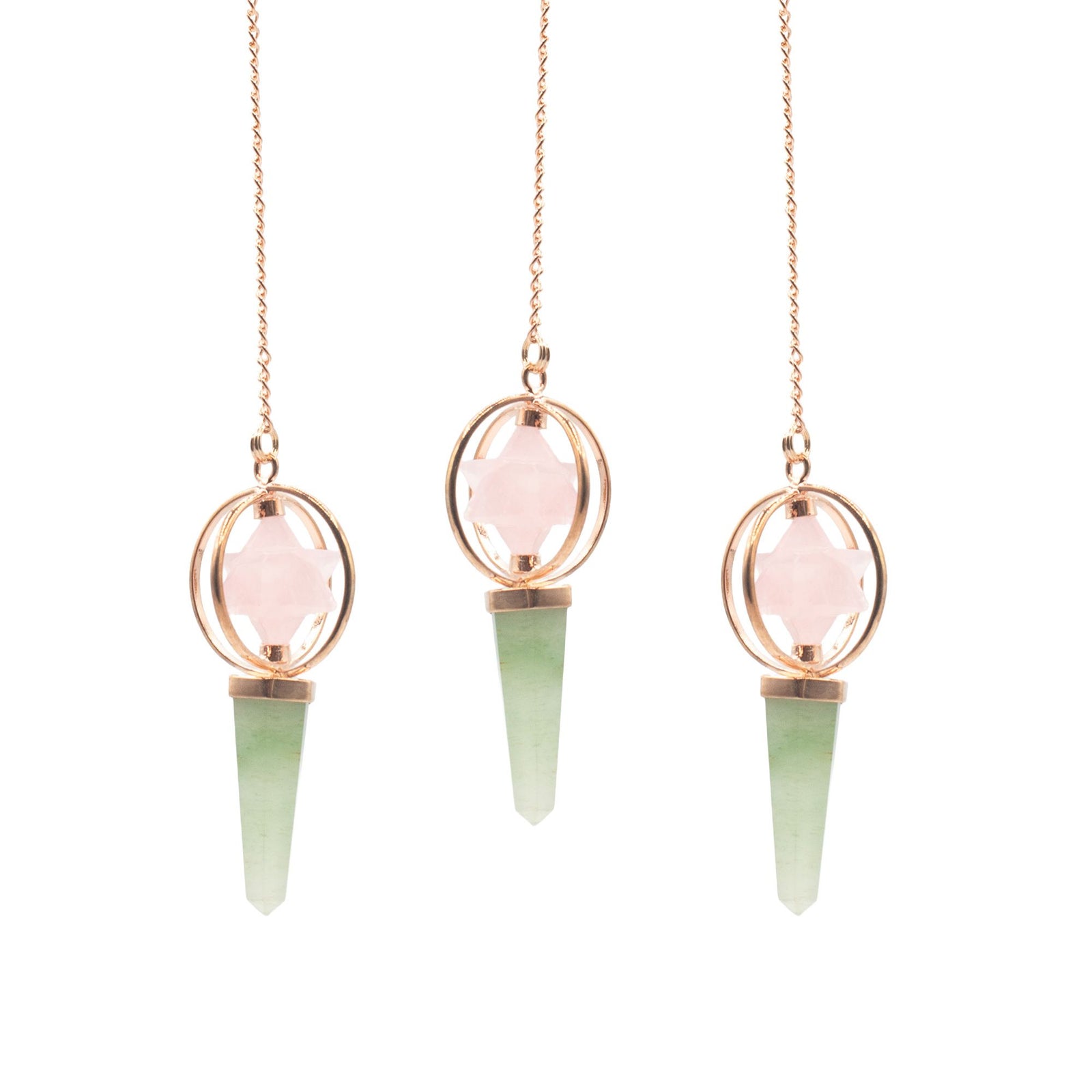Heart Compass- Two Piece Spinning Merkaba Star in Copper Pendulum - Rose Quartz & Green Aventurine product image