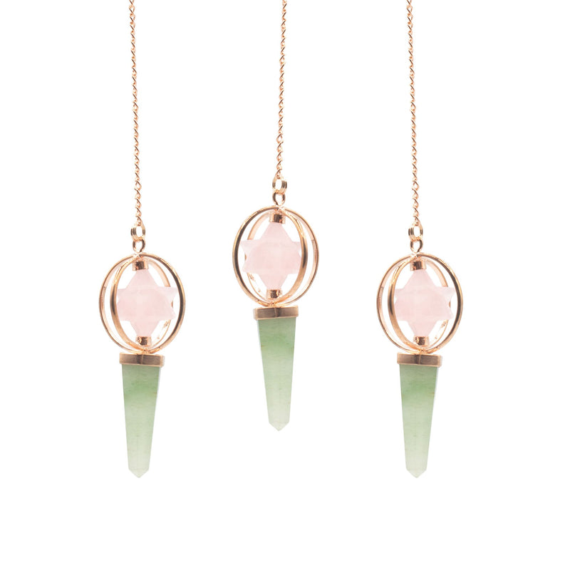 Heart Compass- Two Piece Spinning Merkaba Star in Copper Pendulum - Rose Quartz & Green Aventurine product image