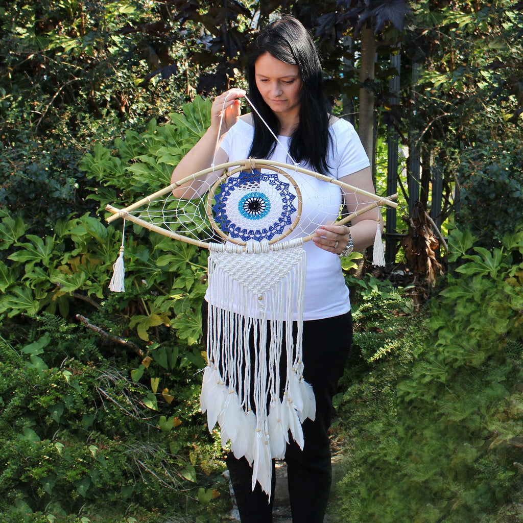 Protection Dream Catcher - Lrg Macrame Eye Blue/ White/Pink product image 4