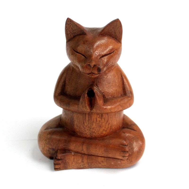 Wooden Carved Incense Burners - Med Yoga Cat product image