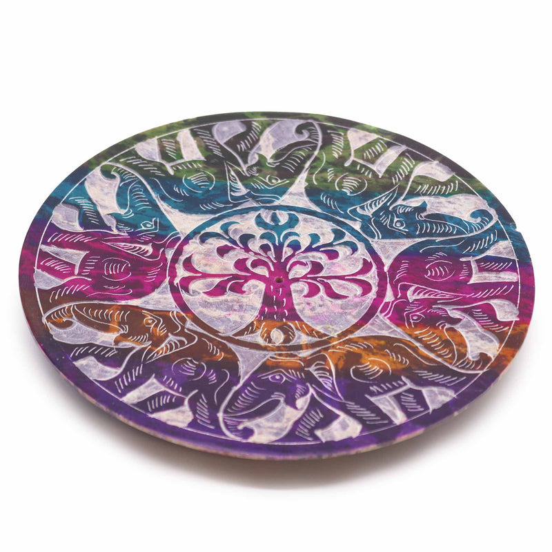 Soapstone Disc Incense Holder - 6 Lucky Elephants product image