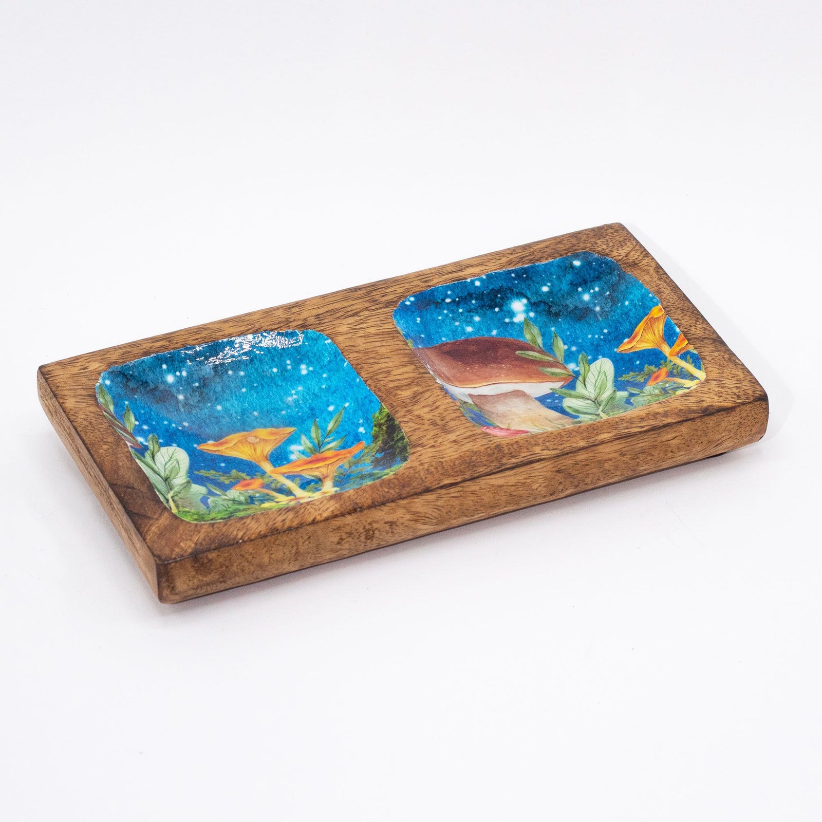 Double Trinket Tray 20x10x2.5cm - Mushroom Design Teal product image