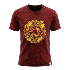 Nomad Sari Stonewashed Cotton T-Shirt - Dragon Mandala - Maroon - Medium product image 5