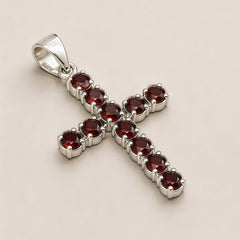 Indian Devotional Pendant - Silver Plated (45cm Chain)- Garnet Crucifix product image 4