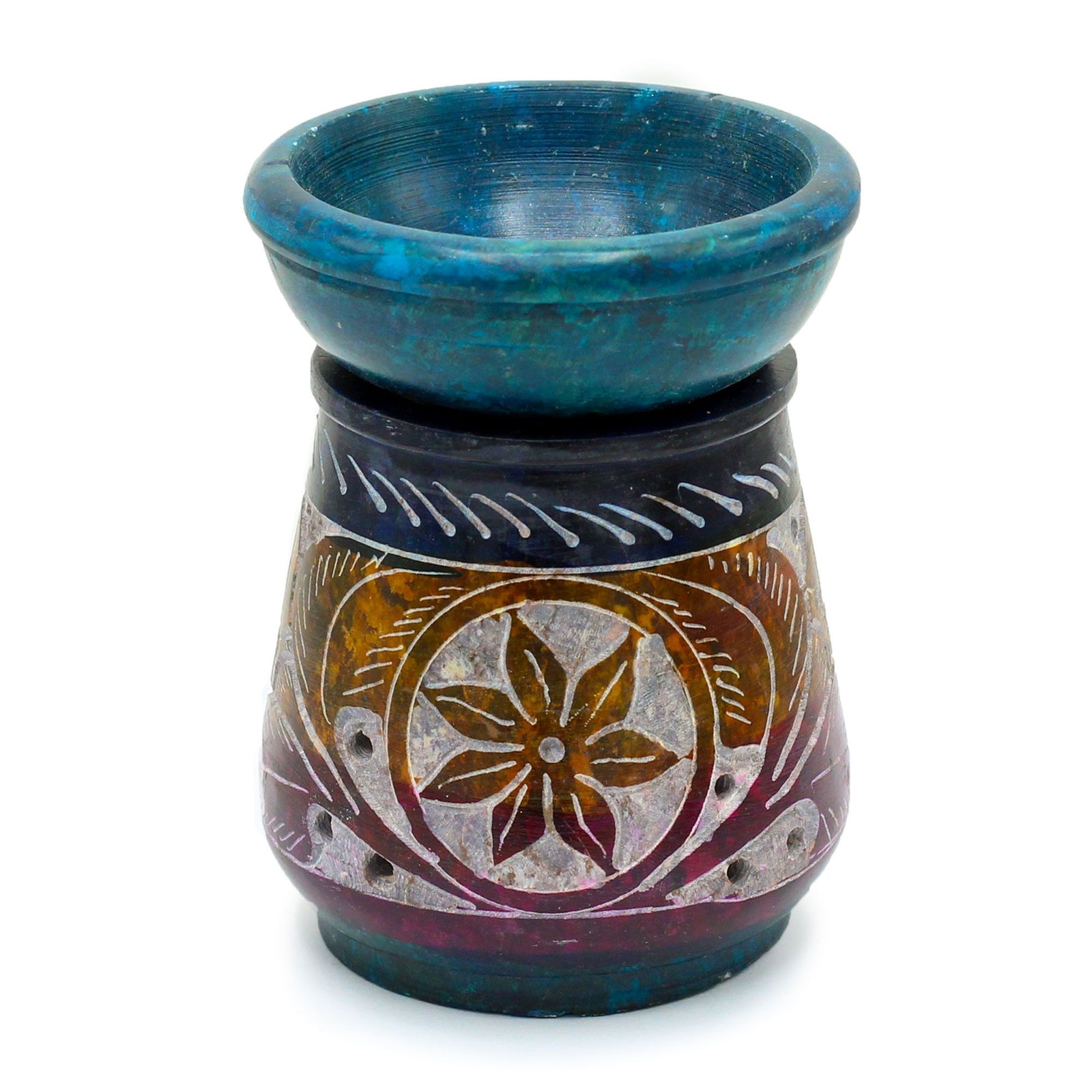 Small Coloured Soapstone Oil Burner 8cm - Flower product image