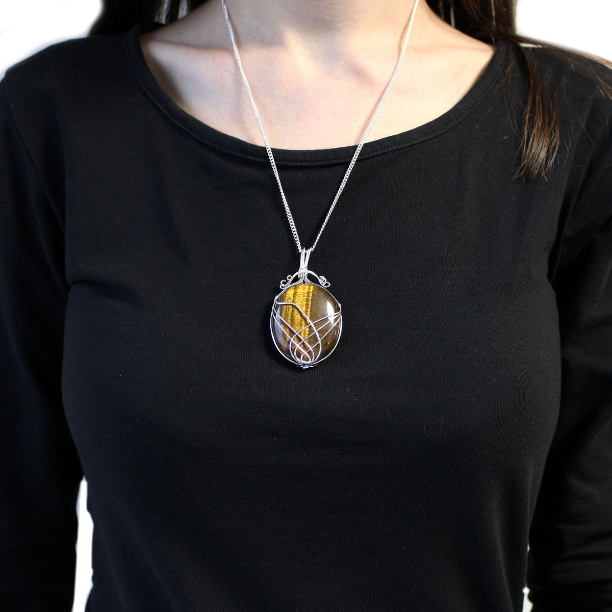 Swirl Wrapped Gemstone Necklace - Tiger Eye product image 4
