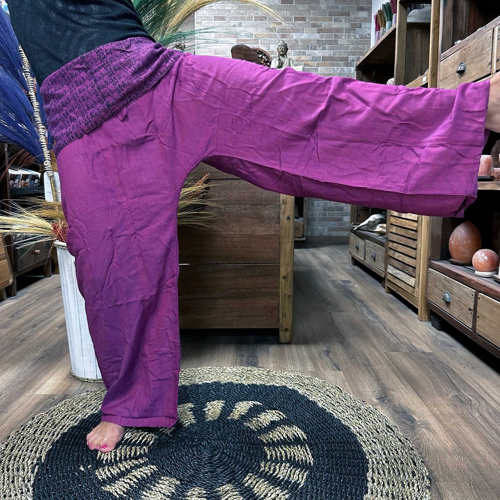 Yoga and Festival Pants - Thai Fisherman Mandala Mantra on Purple product image