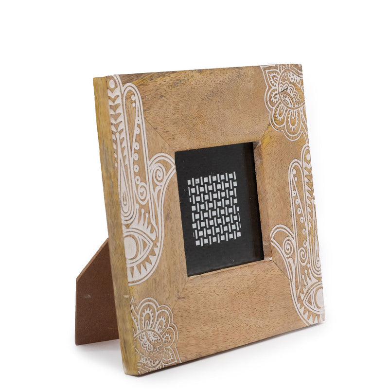 Small Mango Wood Picture Framel (for 10x10cm) 20x20x2cm- Hamsa - White product image