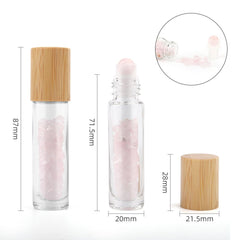 Gemstone Essential Oil Roller Bottle - Rose Quartz - Wooden Cap product image 3