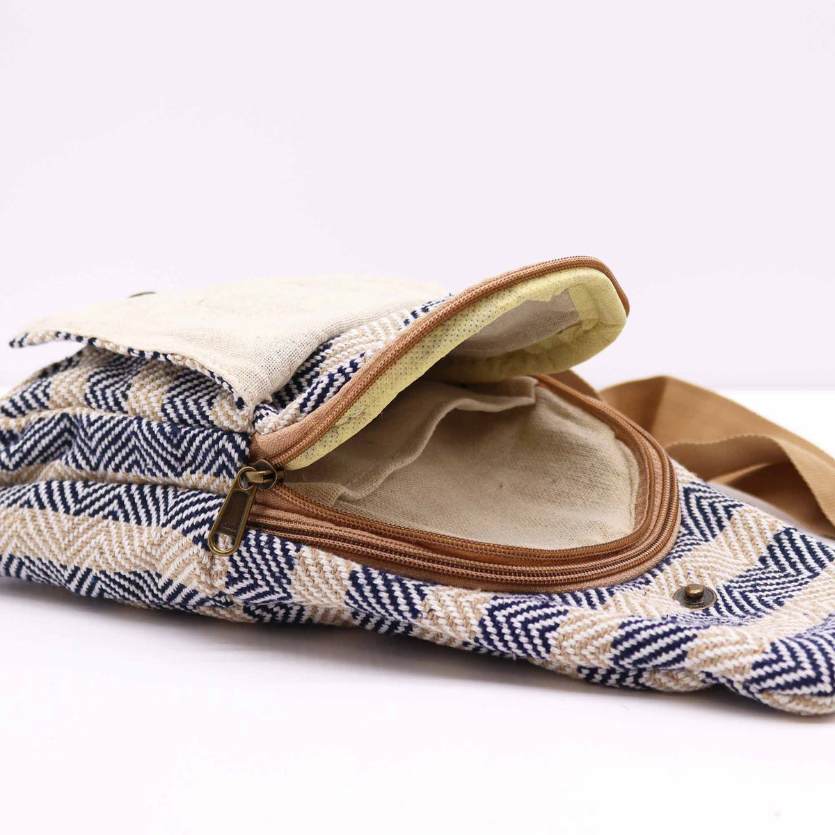Body Cross Bag Natural Cotton - Tan & Navy product image 3