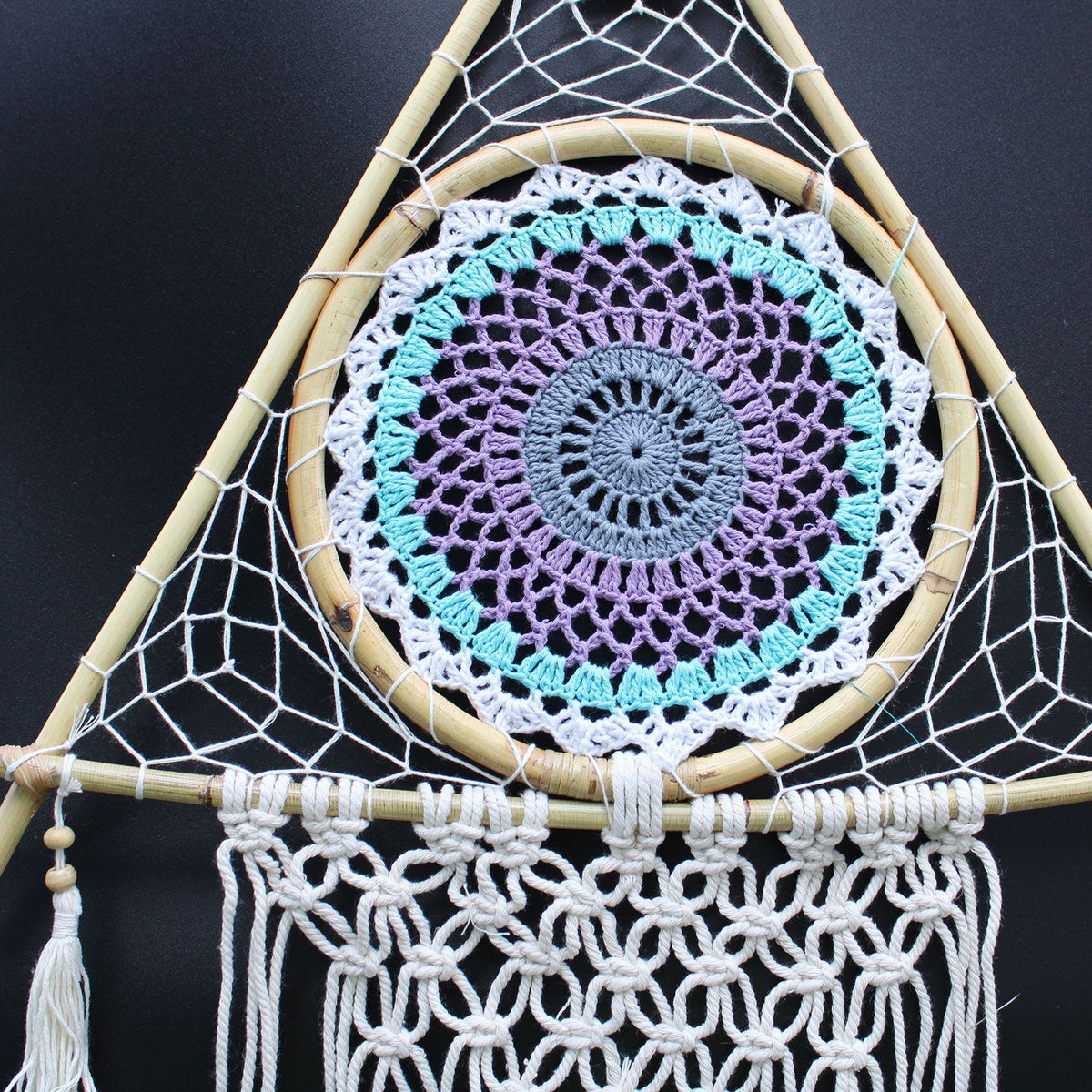 Protection Dream Catcher - Lrg Macrame Pyramid White/Turquoise product image 2