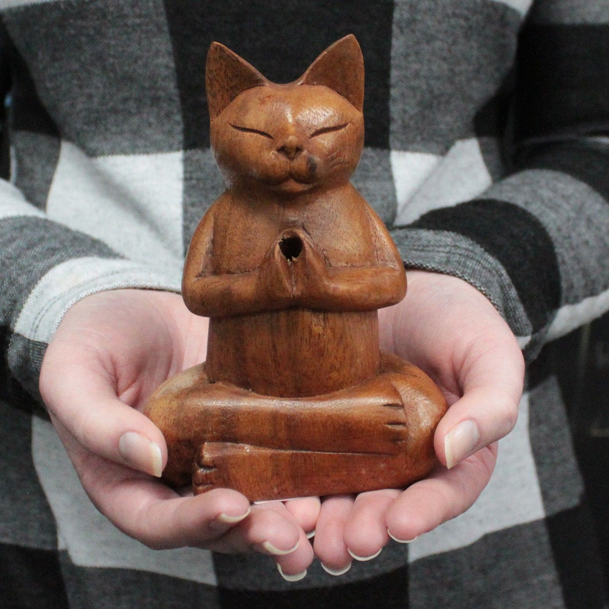 Wooden Carved Incense Burners - Med Yoga Cat product image 2