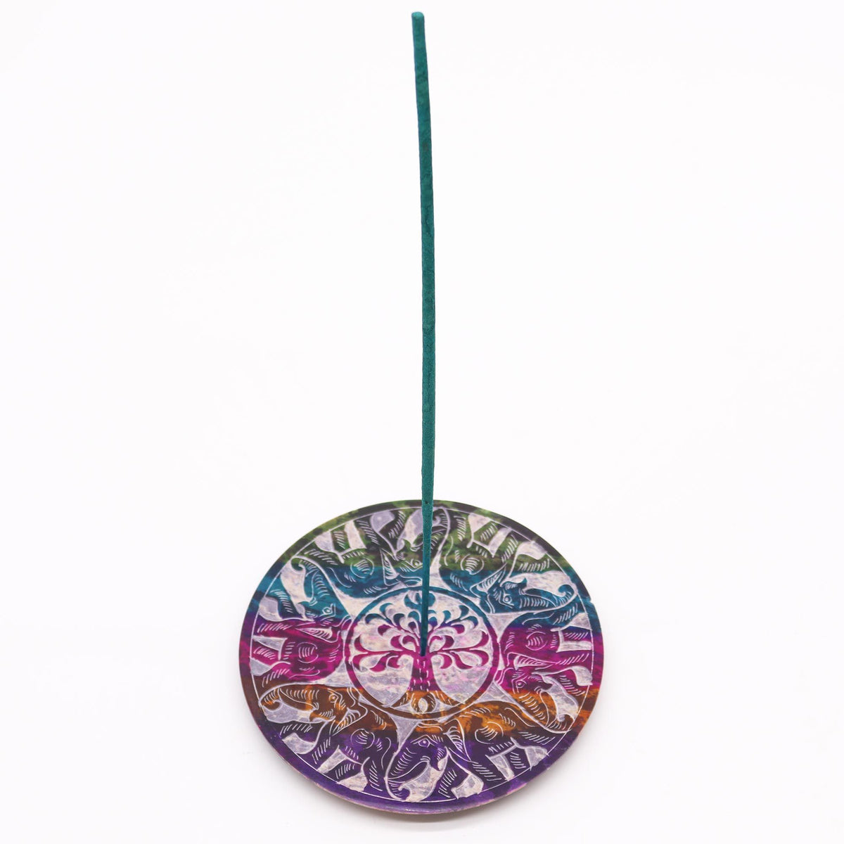 Soapstone Disc Incense Holder - 6 Lucky Elephants product image 3