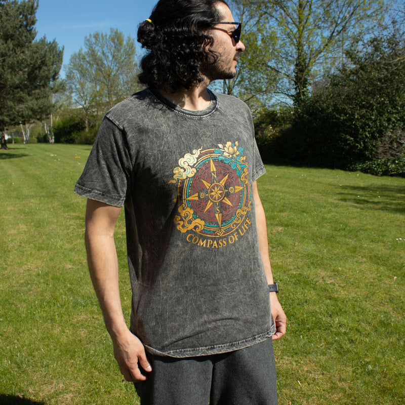 Nomad Sari Stonewashed Cotton T-Shirt - Compass of Life - Charcoal - Small product image
