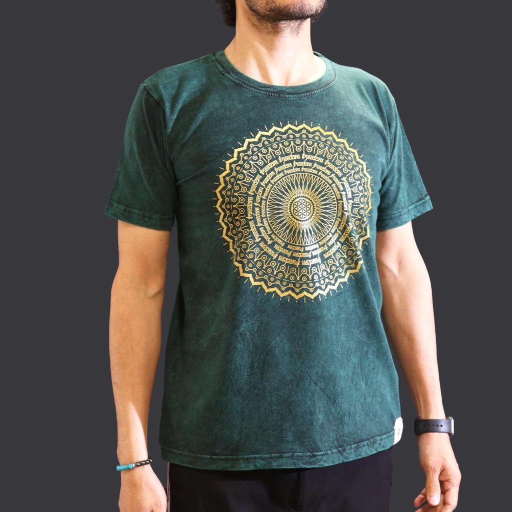 Nomad Sari Stonewashed Cotton T-Shirt - Mandala - Green - Medium product image 2