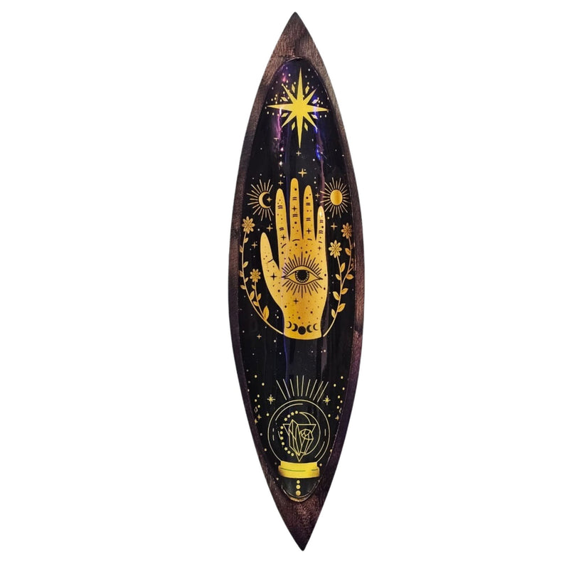Enamel Incense Bowl - Mango Wood - Hamsa product image