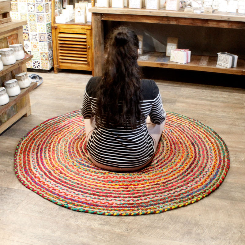 Round Jute and Recycled Cotton Rug - 150 cm product image