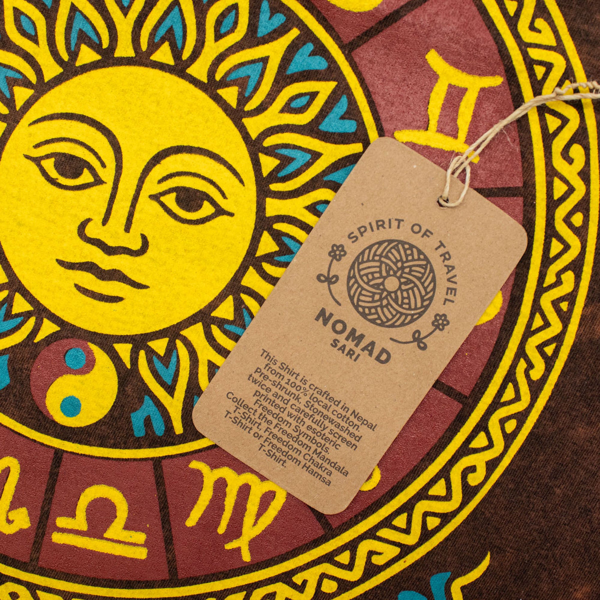 Nomad Sari Stonewashed Cotton T-Shirt - Sun & Zodiac - Brown - Large product image 5