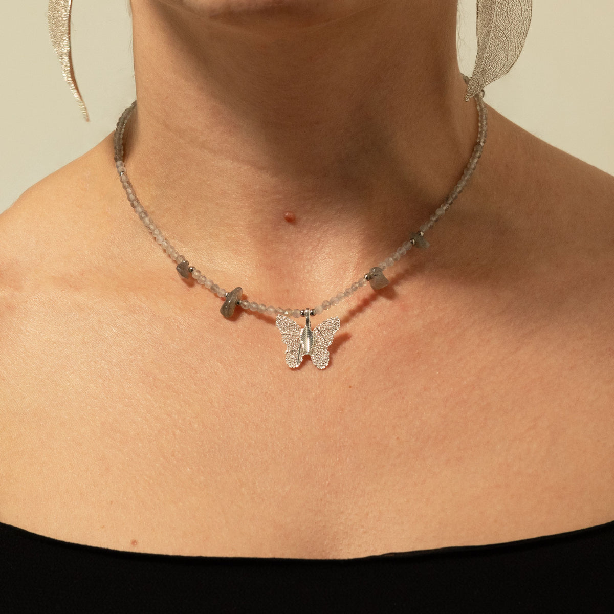 Nymph Labradorite Gemstone Necklace with Real Leaf Butterfly Pendant - product image 8