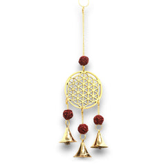 Indian Chimes - Brass Flower of Life with Rudraksha Beads - 3 Bells product image 2