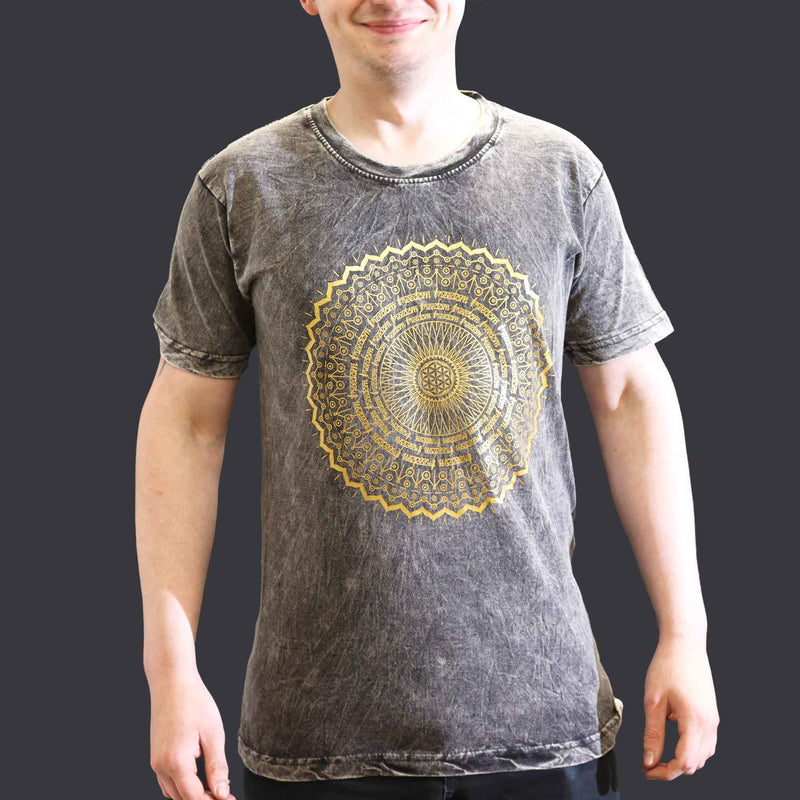 Nomad Sari Stonewashed Cotton T-Shirt – Mandala – Dark Grey – Small product image