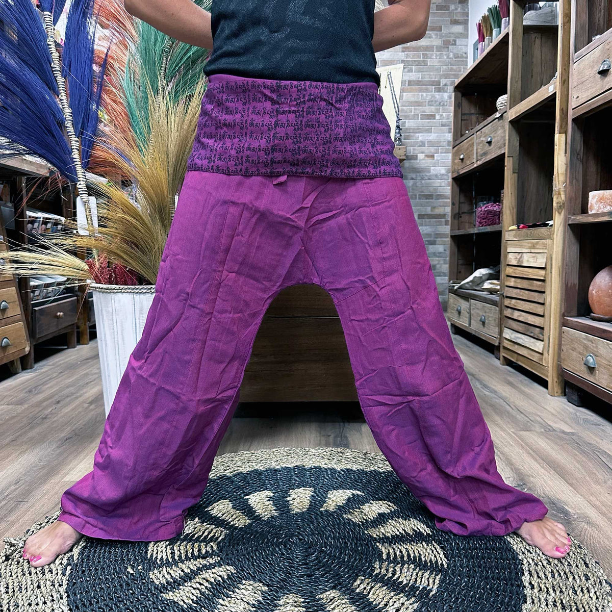 Yoga and Festival Pants - Thai Fisherman Mandala Mantra on Purple product image 4