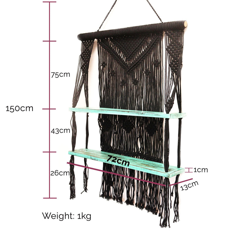 Natural Macrame Hanging Shelves - Blue product image