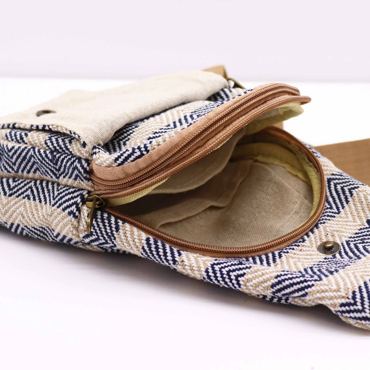 Body Cross Bag Natural Cotton - Tan & Navy product image 2