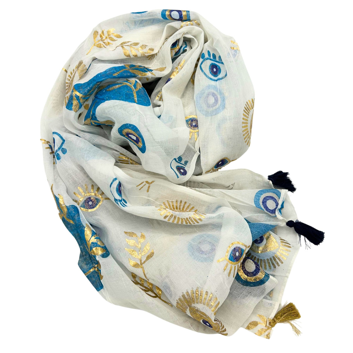 Nomad Sari Pareo – White, Blue & Gold Evil Eye Print product image 4