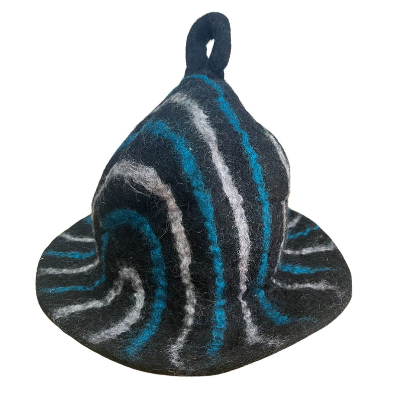 Felted Sauna Bowl Hat - Black Blue Streaks product image