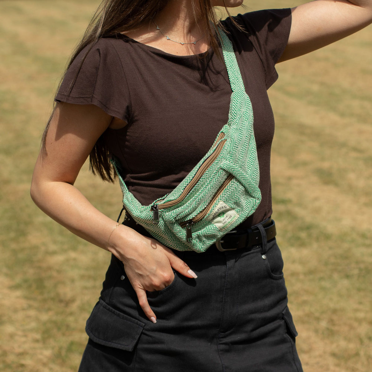 Cotton Hemp Style Belt (or Fanny) Bag - Sage - product image 3