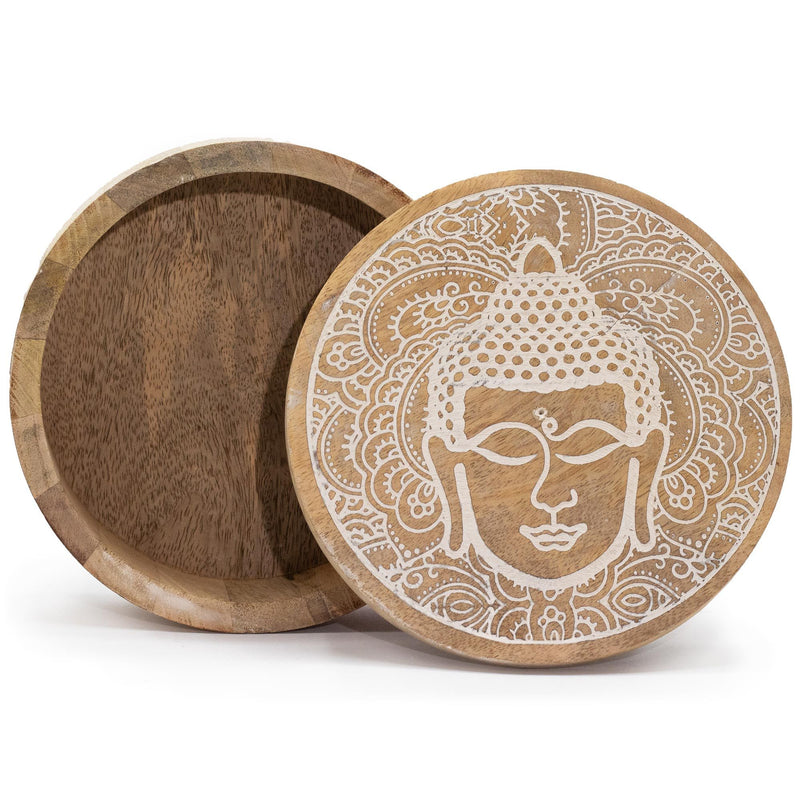 Big Round Box 17.5x7.5cm - Buddha Face Whitewash product image