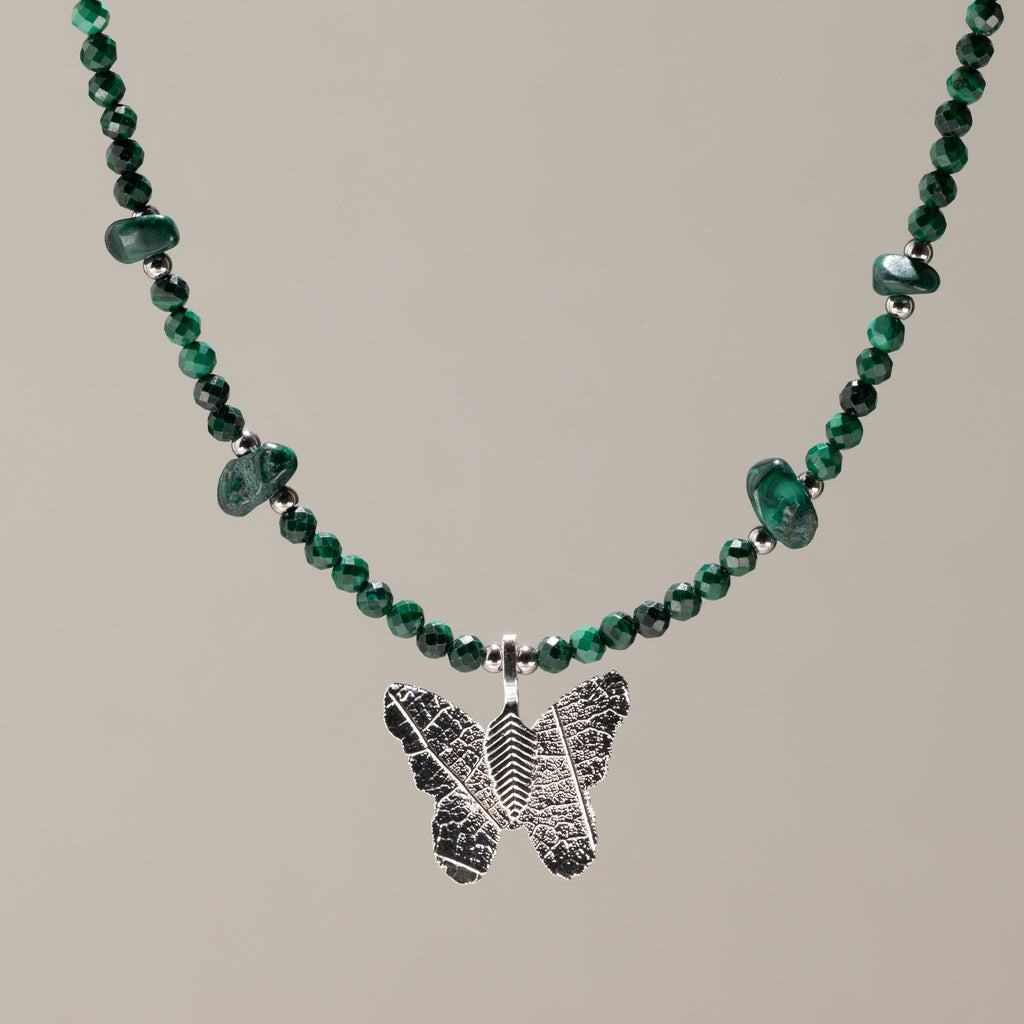 Nymph Malachite Gemstone Necklace with Real Leaf Butterfly Pendant - product image 9