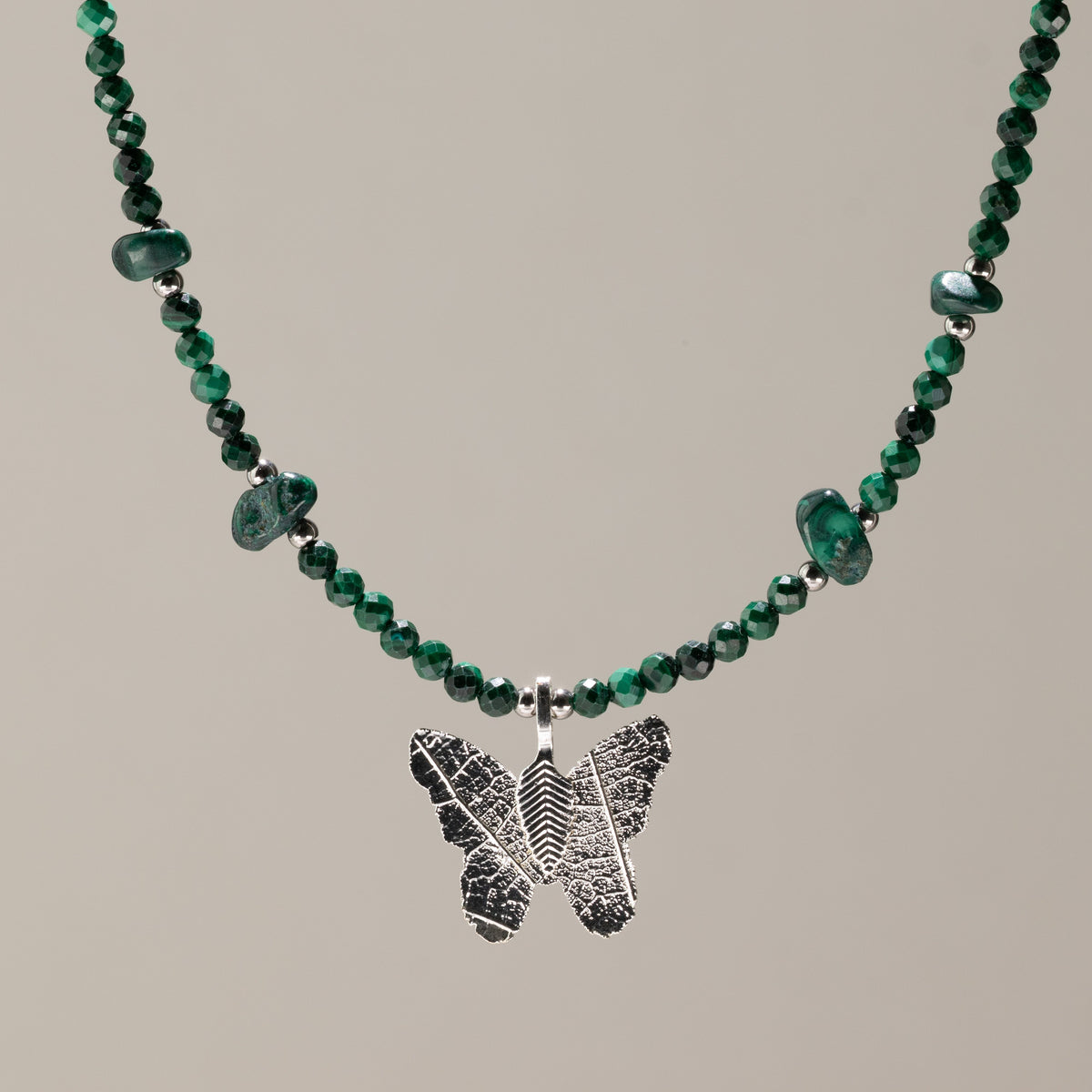 Nymph Malachite Gemstone Necklace with Real Leaf Butterfly Pendant - product image 9