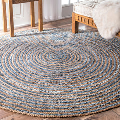Round Jute and Recycle Denim Rug - 120 cm product image 5