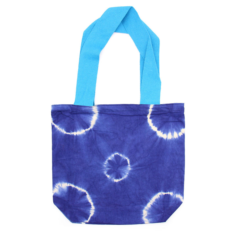 Natural Tye-Dye Cotton Bag (8oz) - 38x42x12cm - Blue Rings - Blue Handle product image