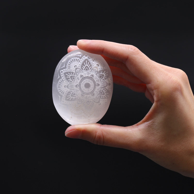 Selenite Palm Stone - Mandala Engraved product image