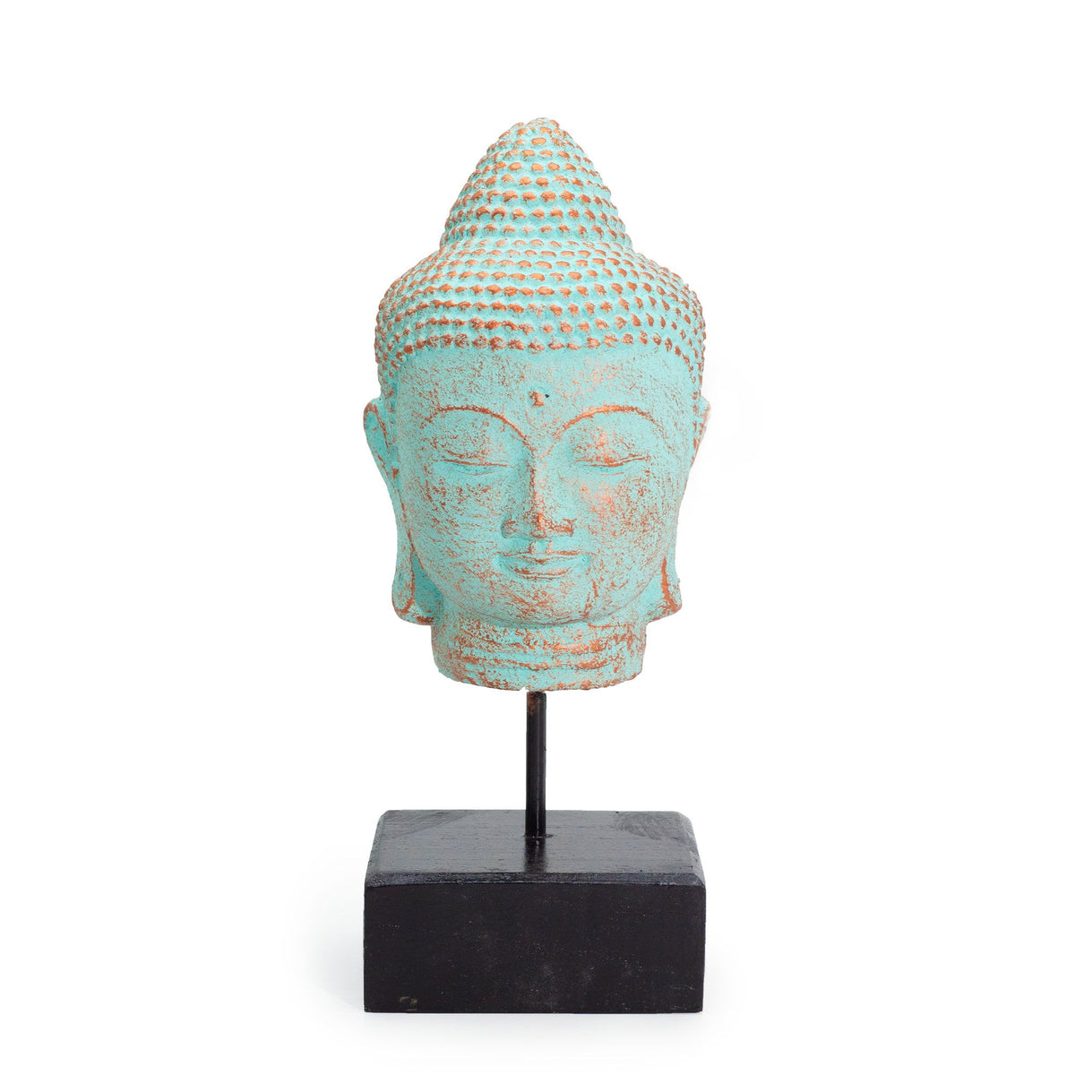 Stillness Buddha Head on Stand - Green Copper product image