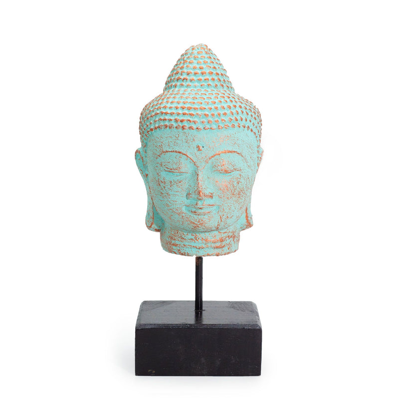 Stillness Buddha Head on Stand - Green Copper product image