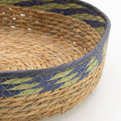 Straw & Seagrass Tray Baskets - Natural Green & Blue- Set of 3 product image 5