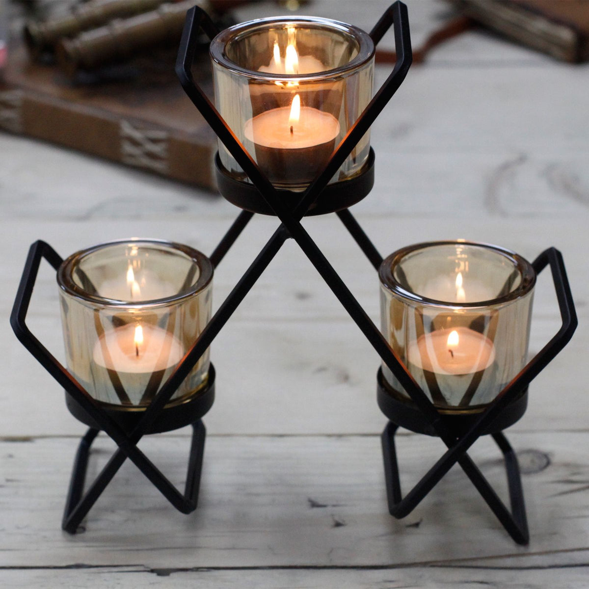 Centrepiece Iron Votive Candle Holder - 3 Cup Triangle product image