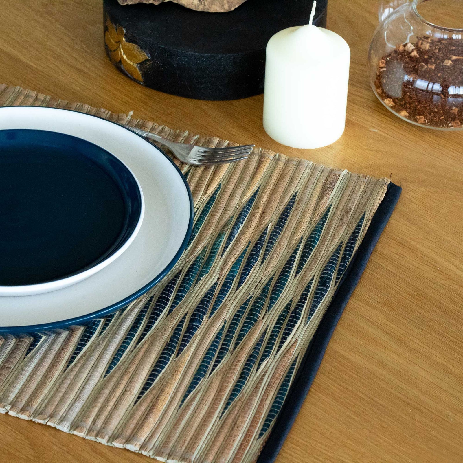 Water Hyacinth Natural Placemat - Blue Waves product image