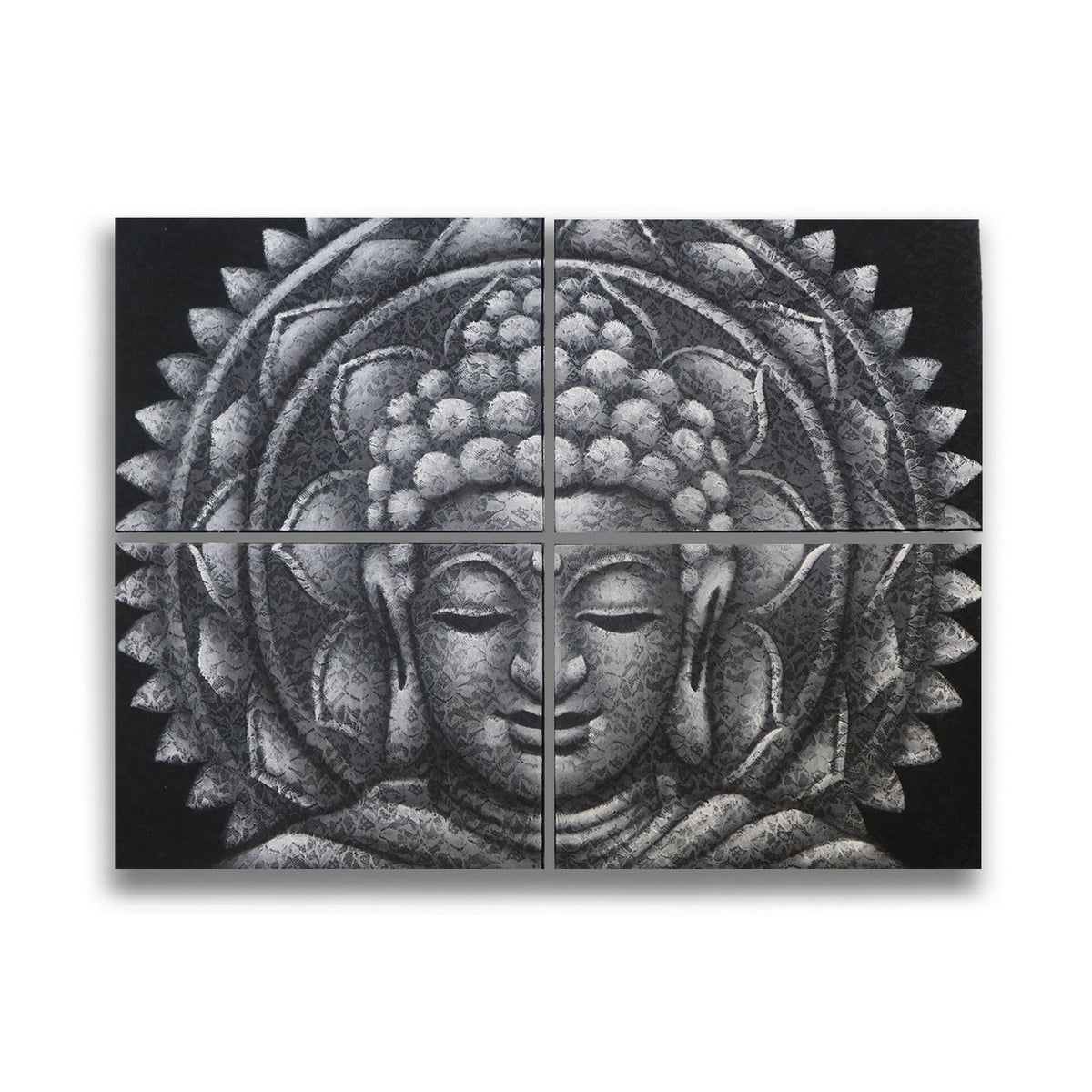 Set of 4 Grey Buddha Mandala Brocade Detail 30x40cm product image