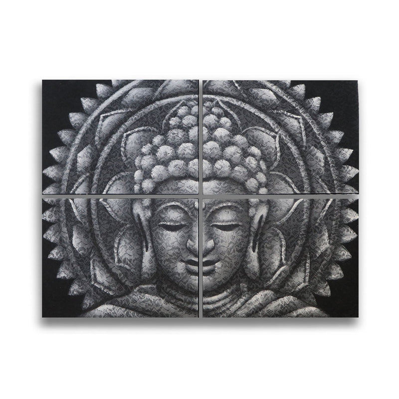 Set of 4 Grey Buddha Mandala Brocade Detail 30x40cm product image