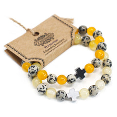Set of 2 Gemstones Friendship Bracelets - Protection - Dalmatian Jasper & Yellow Agate product image 3