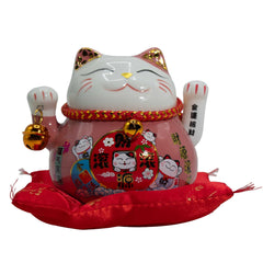 Ceramic Money Cat Moving Hand - Pink on Cushion product image 2
