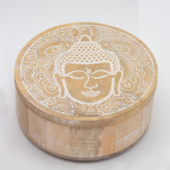 Big Round Box 17.5x7.5cm - Buddha Face Whitewash product image 2