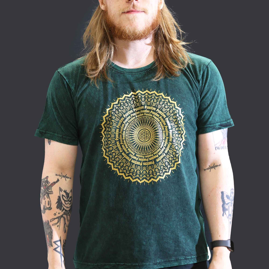 Nomad Sari Stonewashed Cotton T-Shirt – Mandala – Green – Large product image